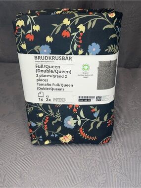 IKEA BRUDKRUSBAR Full/Queen Duvet cover pillowcase black floral  306.148.23